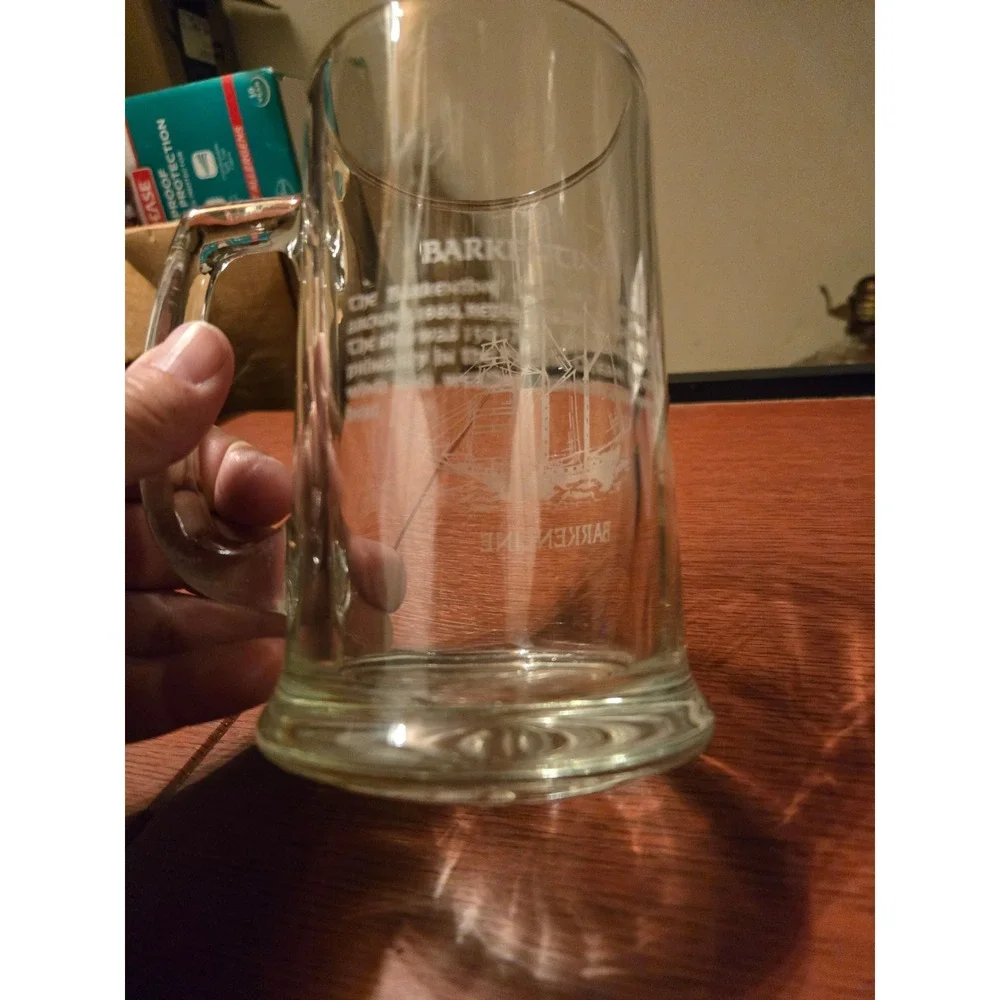 Vintage Barkentine Sailing Ship Etched Glass Beer Mug Nautical Stein Clear‎